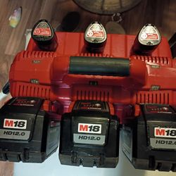 M18/M12 Milwaukee Rapid Charge Station Incl. Three M18 RedLithium 12.0ah Battery Packs & Three RedLithiumCP 1.5ah Battery Packs!!!