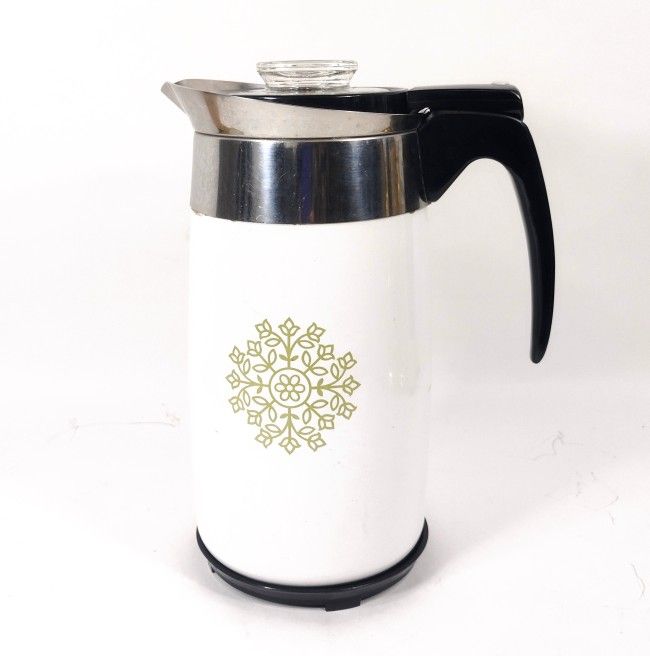 Vintage Corning Ware Avocado Green Medallion 10 Cup Coffee Percolator