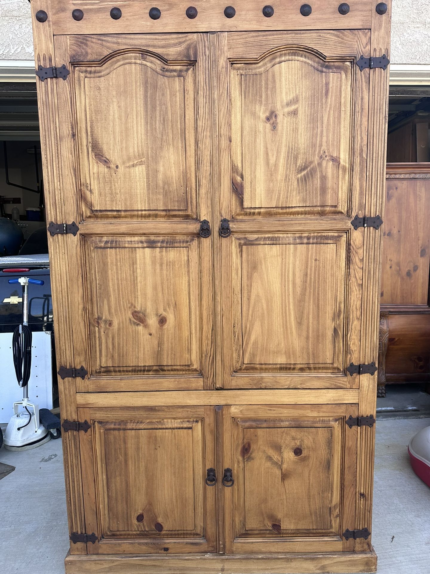 Rust Wood TV Cabinet. 49”W x 25”D x 90”H.