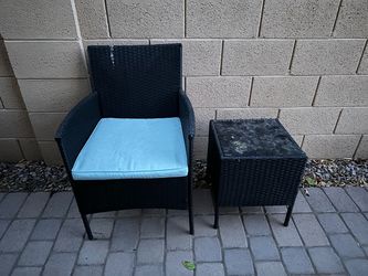 Black Outdoor Wicker Armchair & Side Table Set