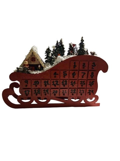red sleigh handpainted wooden advent calendar table top