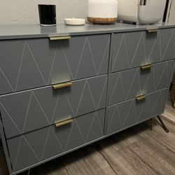 6 Drawer Modern Dresser - Blue & Gold