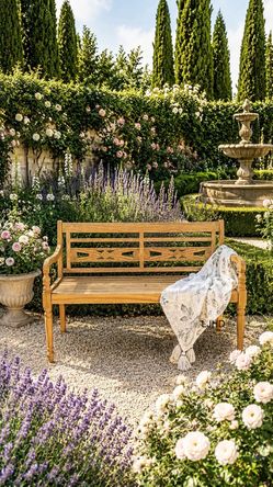 Brand New Teak Wood Garden Bench with Decorative Backrest