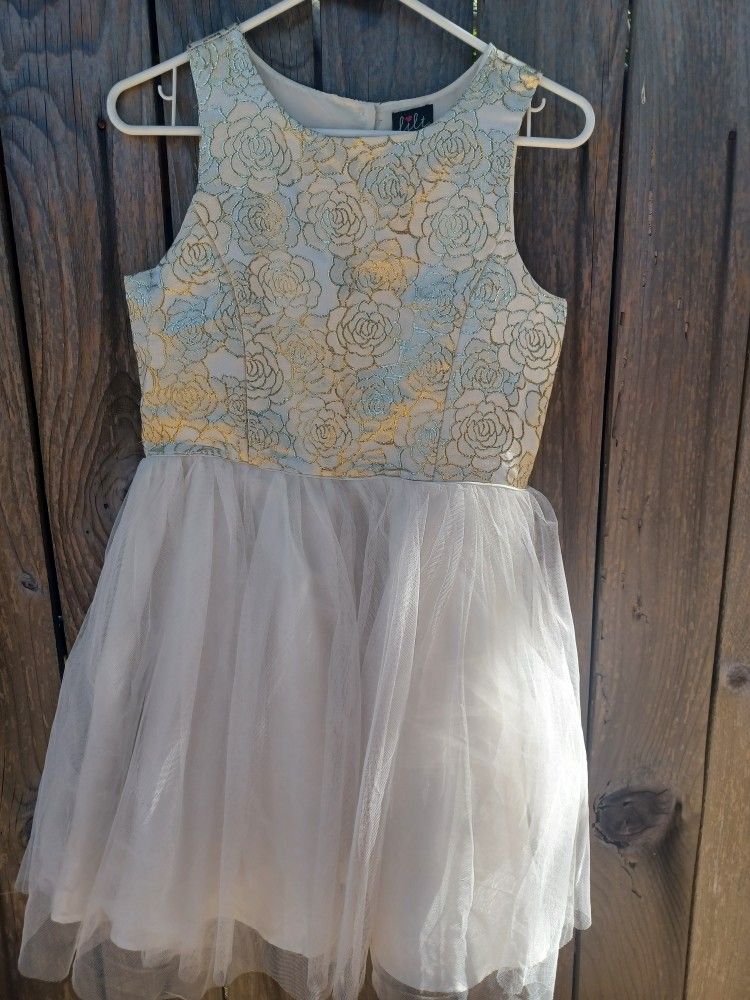 Lilt Girl's Beautiful White With Gold Dress