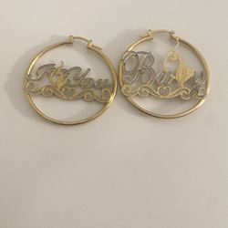 Gold Plated two tone “I Love You” & “Baby script earrings 