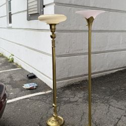 Solid Brass Tulip Torchiere Floor Lamp Milk Glass Diffuser by the Stiffel Company