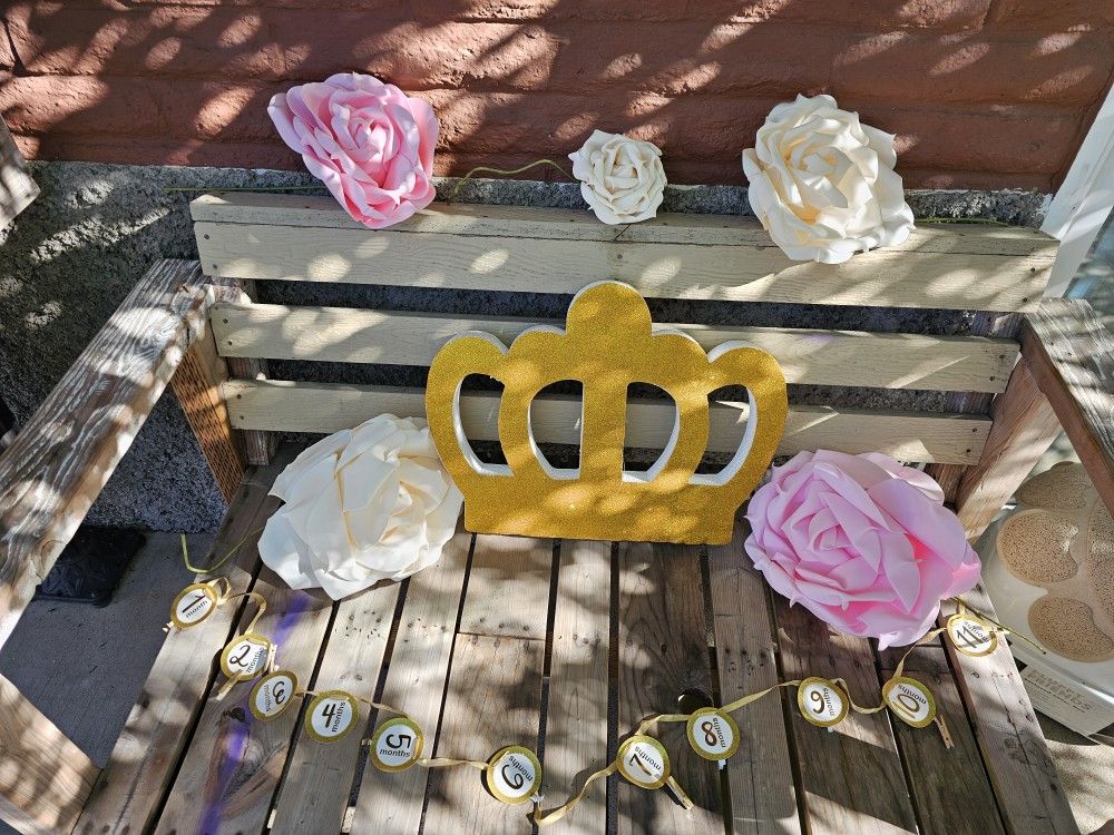 Foam Princess Crown - 12 Month garland- Giant Paper Flowers (Thermoplastic)
