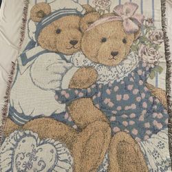 Two Cuddly Teddy Bears Tapestry Crochet Fabric Panel. 