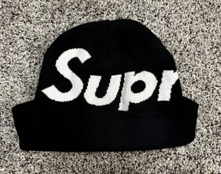 Supreme Black Wrap Big White Logo Cotton Cashmere Beanie GUC