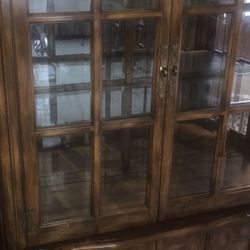Gorgeous mid century modern tiger oak lighted hutch China cabinet absolutely stunning