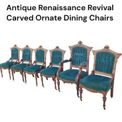Antique  Victorian Renaissance Revival Carved Ornate  Dining  chairs- Set of 6