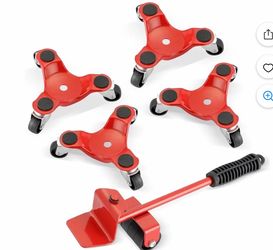 5 Pack 6 Inch Steel Tri-Dolly with Lifter Set, 200 lbs Load Capacity Mover's Dolly, 3-Wheel Furniture Moving Wheels for Easy Moving Cabinet Furniture 