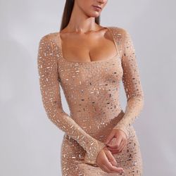 Mesh Embellished Mini Dress And Bodysuit
