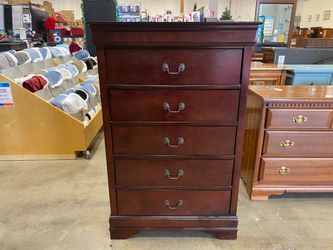 ASHLEY Ramsay Dark Finish 5 Drawer Tallboy Dresser