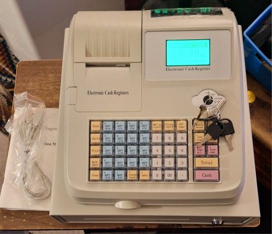Electronic Cash Register with Flat Keyboard & Thermal Printer Commercial 48 Keys