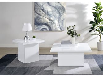 Devar White High Gloss 2-piece Square Coffee End Table Set