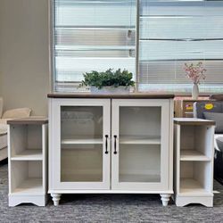 🔥Fully Assembled🔥3-Piece Storage Cabinet Set – Includes a modern buffet cabinet with glass doors and two matching small end tables. Perfect for livi