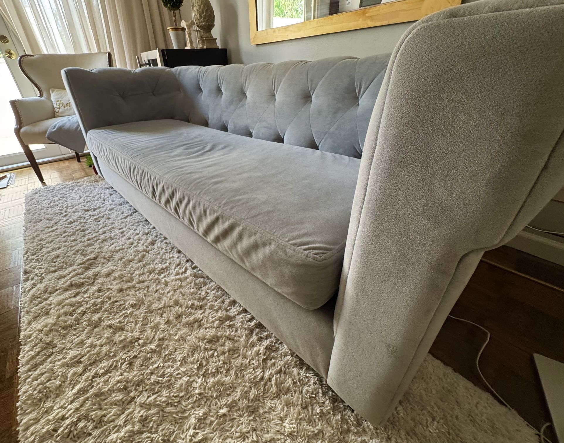 West Elm- Light blue microsuede sofa