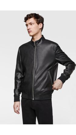 Zara - Faux Leather Bomber Jacket - Black - Men