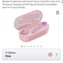 Wireless Earbuds-Bluetooth 5.0 Earbuds-Wireless Earphones w/Smart Touch/Dual-Mic/Auto-Pair/3D Stereo/Sweatproof Mini Sports Earbuds Compatible w/Hi-Fi