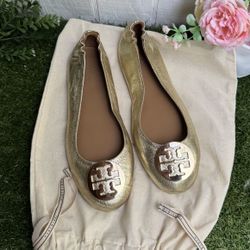 Tory Burch Minnie Travel Flats gold  8.5 Women New