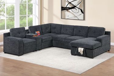 Sectional sofa Convertible bed, Dark Grey Chenille fabric, New Especial price
