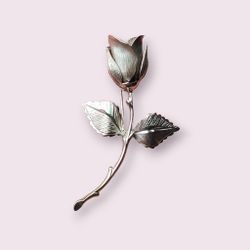 GIOVANNI Signed Long Stem Rose Brooch Pin 