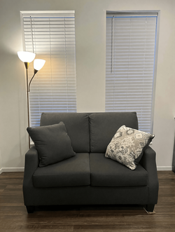 Like New Dark Gray Loveseat with Matching Pillows – 58in Wide - Cleveland Heights, OH