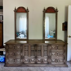 1970's Wood Bedroom Set 4 Pieces Brown and Orange - Vintage Dressers & Nightstands