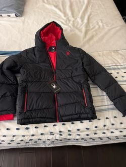 Spyder Hooded Puffer Jacket Black Red boy size size L