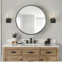 Glacier Bay 30”x30” Round Matte Black Medicine Cabinet Mirror