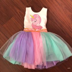 Unicorn Theme Girls Dress  Thumbnail