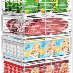 iSPECLE 4 Pack Freezer Organizer Bins, Adjustable Wire Baskets for 10 to 20 Cu.Ft Chest Freezer, Stackable Storage with Handles, Deep Freeze Organizer