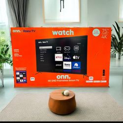 HD320 75” ONN smart 4k Roku led tv Floor Model Display 