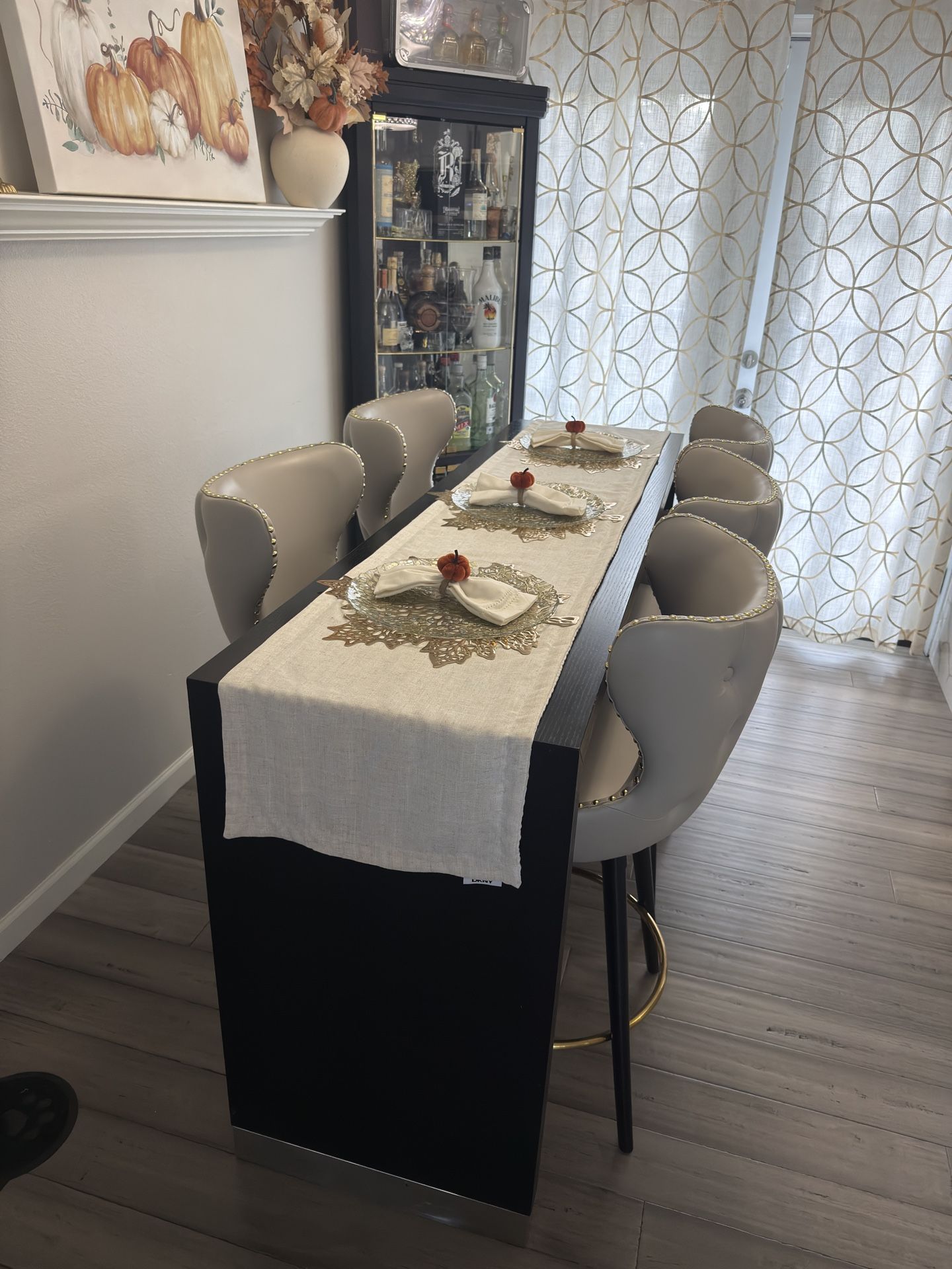 Counter Height Table & Leather Swivel Chairs
