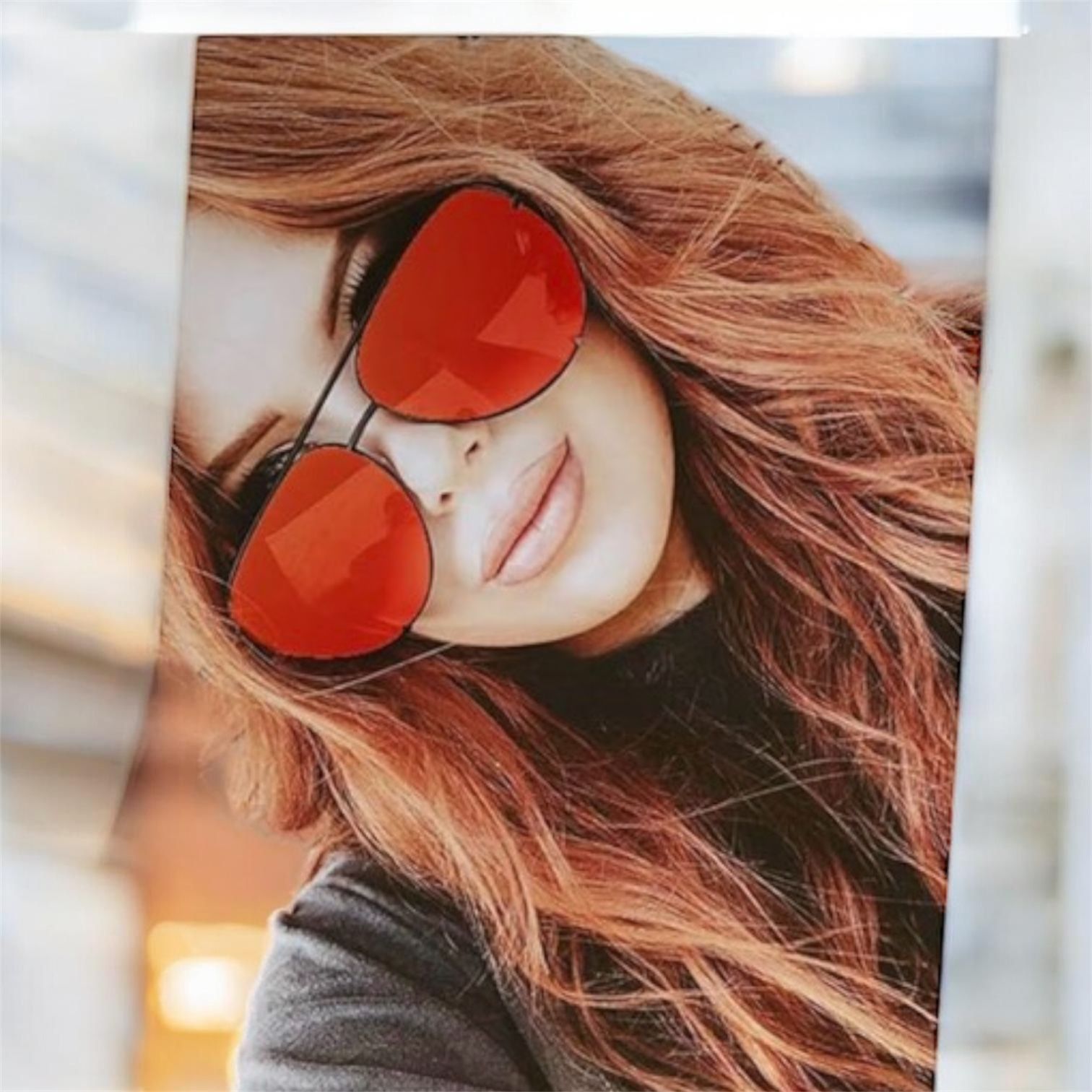 Oversized Andwood Aviator Sunglasses - Red