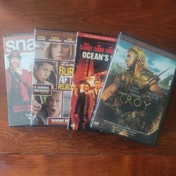 Brad Pitt Movie DVD Bundle - Troy, Snatch, Ocean's 11 & Burn After Reading