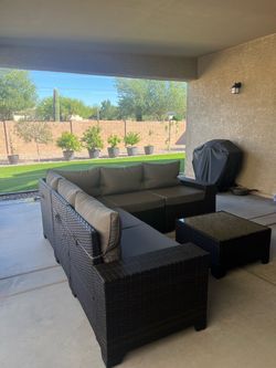 Black/Gray Wicker Outdoor Patio Sectional Set w/Cushions