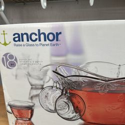 18 Piece Glass Punch Bowl Set 