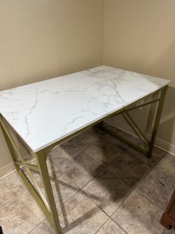 Faux Marble Top Table with Gold Metal Frame