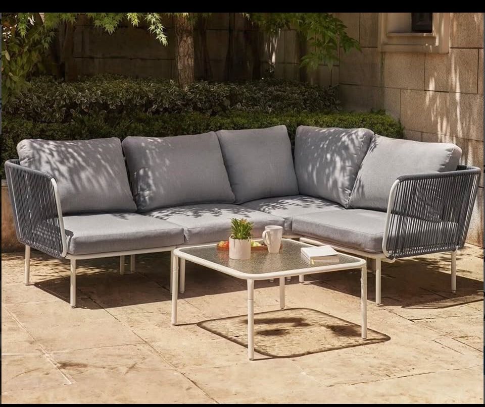 EAST OAK 5-Piece Modular Patio Furniture Set, White, Blue frame