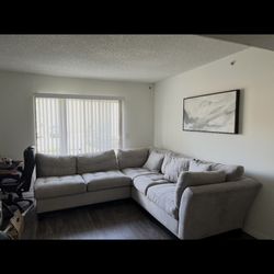 Modern Gray Sectional Sofa – Wide Chaise, Deep Cushions