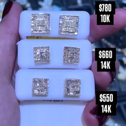  14K Natural Diamonds Square Earring 