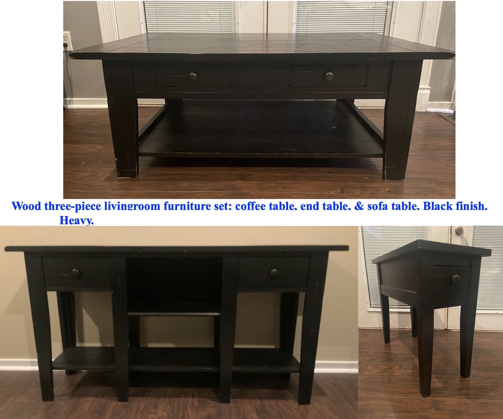 Three Piece Coffee Table, End Table, and Sofa Table