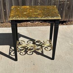 Small black with gold leaf epoxy top side table accent table end table 23”H x 19.5”L x 12”W