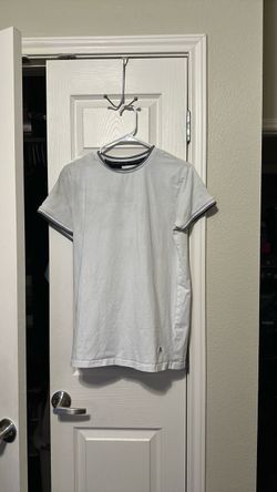 White Crew Neck T-Shirt with Striped Trim