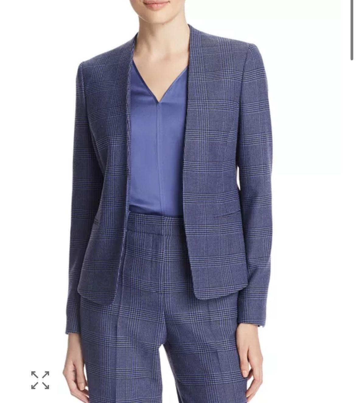 Hugo Boss Jalesta blue Glencheck plaid Open front blazer jacket 14