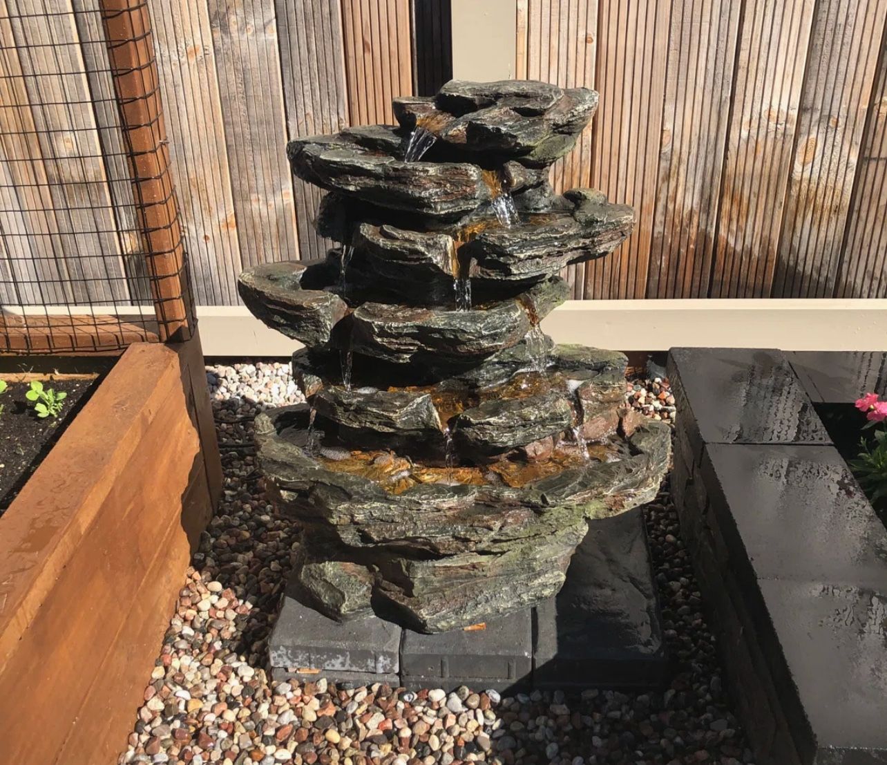 Resin Stone Multi-Level Fountain with LED Light (reatil: $786)