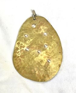 Unique Lg 3.4” L HANDMADE Pendant — Brass + w/Sterling Silver dots