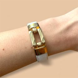 White Leather Bracelet Cuff 
